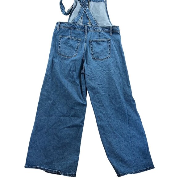 Vintage Womens Denim Overalls L Classic Wide Leg Blue Casual Retro Button Front - Picture 2 of 10